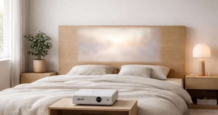 Chambre : tête de lit projetée avec vidéoprojecteur Acer avant découpe