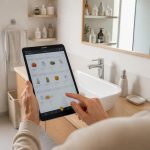 Salle de bain : préparer les achats sur tablette Samsung Galaxy