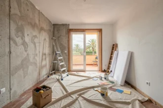 Vue grand angle d'un appartement en cours de rénovation dans les Alpes-Maritimes, illustrant le thème des meilleures entreprises de rénovation de la région